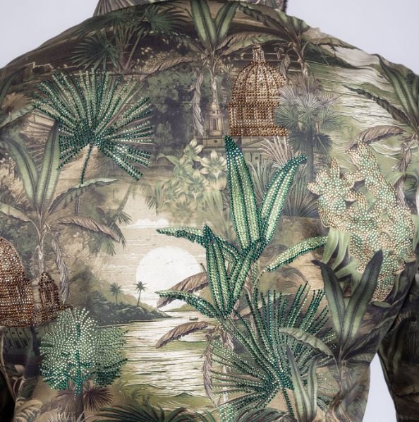 Warsaw Rhinestone Long Sleeve Shirt Olive - Image 5