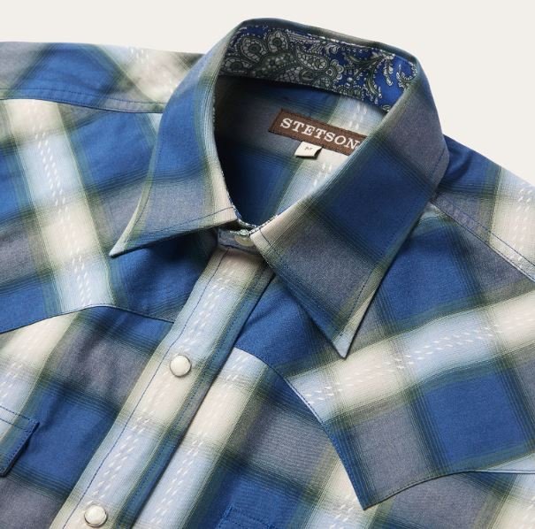 Blue Sage Dobby Plaid Western Shirt - Image 3