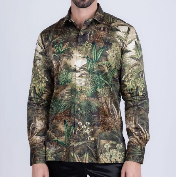 Warsaw Rhinestone Long Sleeve Shirt Olive