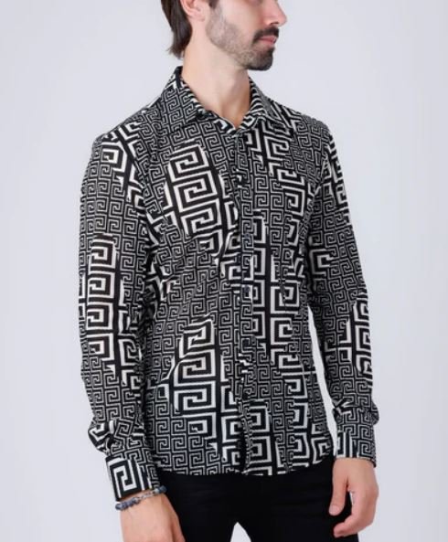Mykonos Greek Key Pattern Long Sleeve Shirt