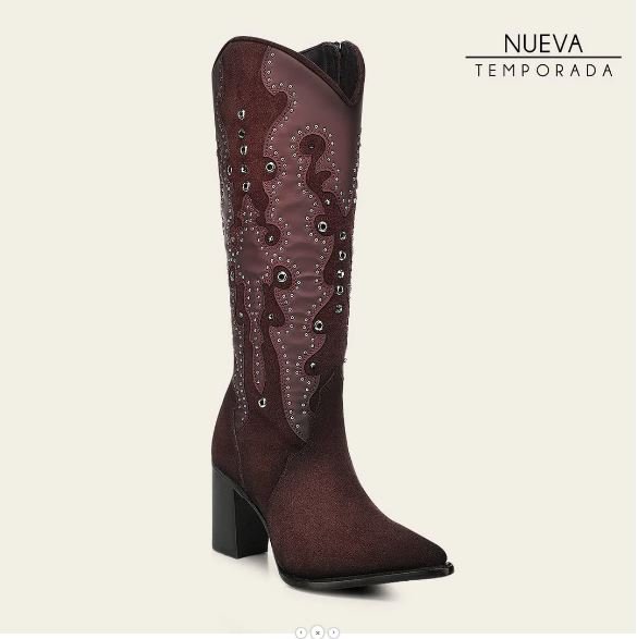 Cuadra Women’s Wine Suede Traditional Western Boot with Embroidery