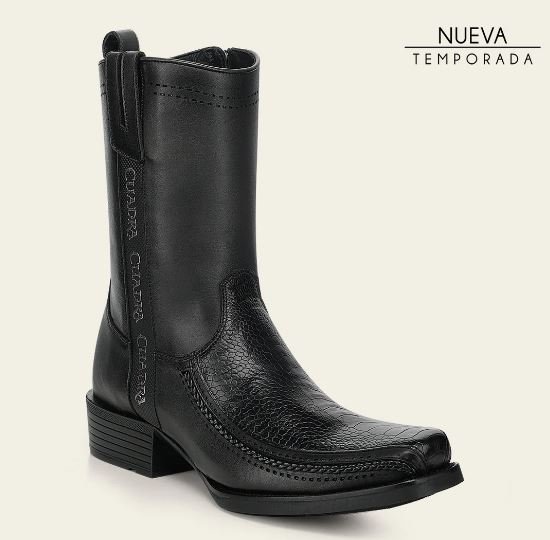 Cuadra Black Ostrich Leg Leather Urban Ankle Boot